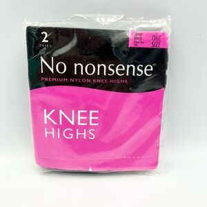 No Nonsense Sheer Black One Size Knee Highs Sheer Toe 2 Pairs New Italy
